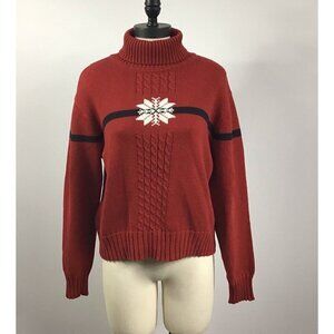 Woman’s Liz Claiborne Red Turtleneck Sweater With Snowflake Size Large